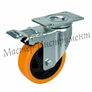 4023075 PVC Колесо большегрузное полиуретановое поворотное с тормозом (Medium) 75 мм